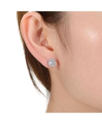 White Gold Plating with Clear Cubic Zirconia Round Stud Earrings