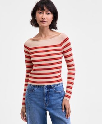 On 34th - Women's Striped Boat-Neck Long-Sleeve Sweater