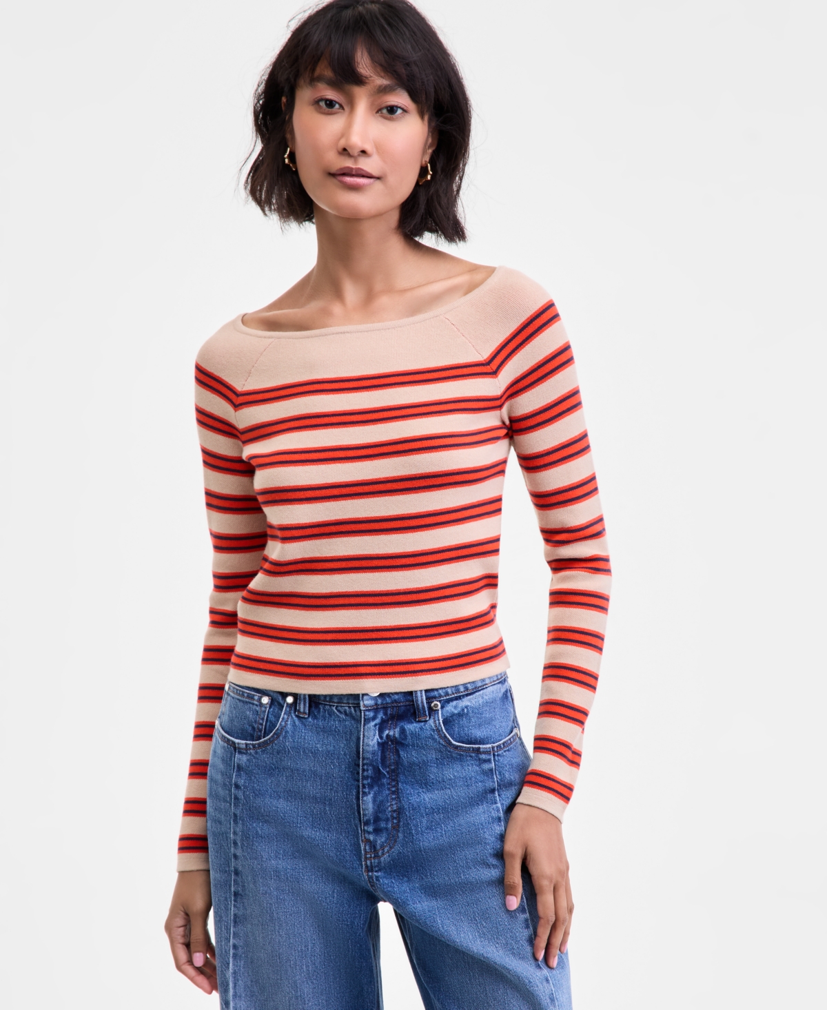 On 34th Women's Striped Boat-Neck Long-Sleeve Sweater, Macy's Exclusive