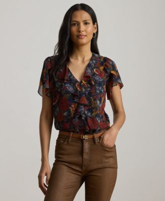 Lauren Ralph Lauren - Petite Floral Ruffle-Trim Georgette Blouse