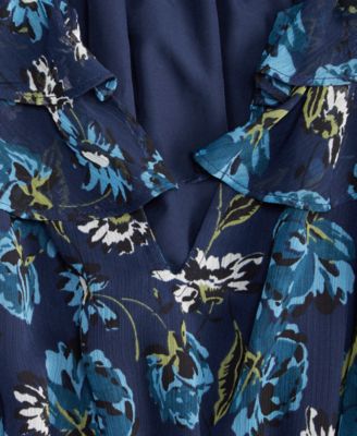 Women's Printed Ruffle-Trim Long-Sleeve Midi Dress, Macy's Exclusive 