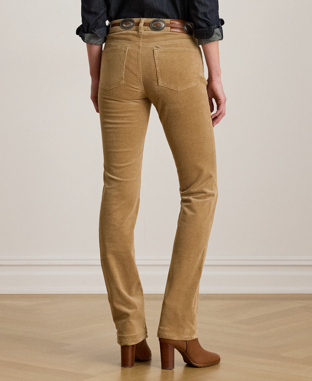 Ralph Lauren Petite Stretch Corduroy Mid-rise Straight Pants In Brown