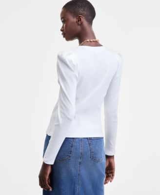 Women's Puff-Shoulder Long-Sleeve Henley T-Shirt, Macy's Exclusive