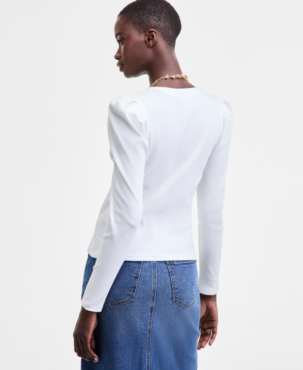 On 34th Women's Puff-shoulder Long-sleeve Henley T-shirt, Macy's Exclusive In White