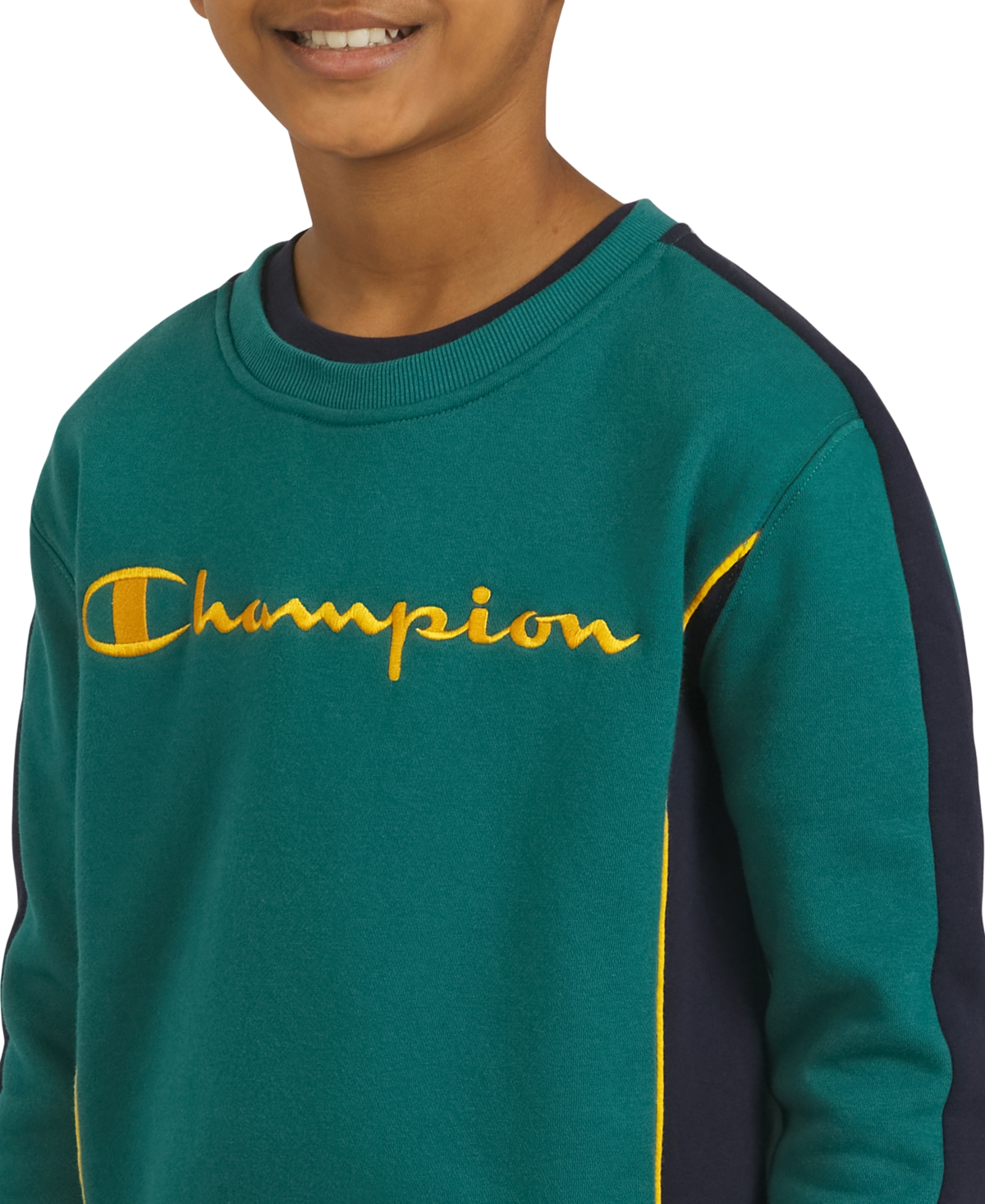 Champion Big Boys Colorblocked Crewneck Sweatshirt In Green