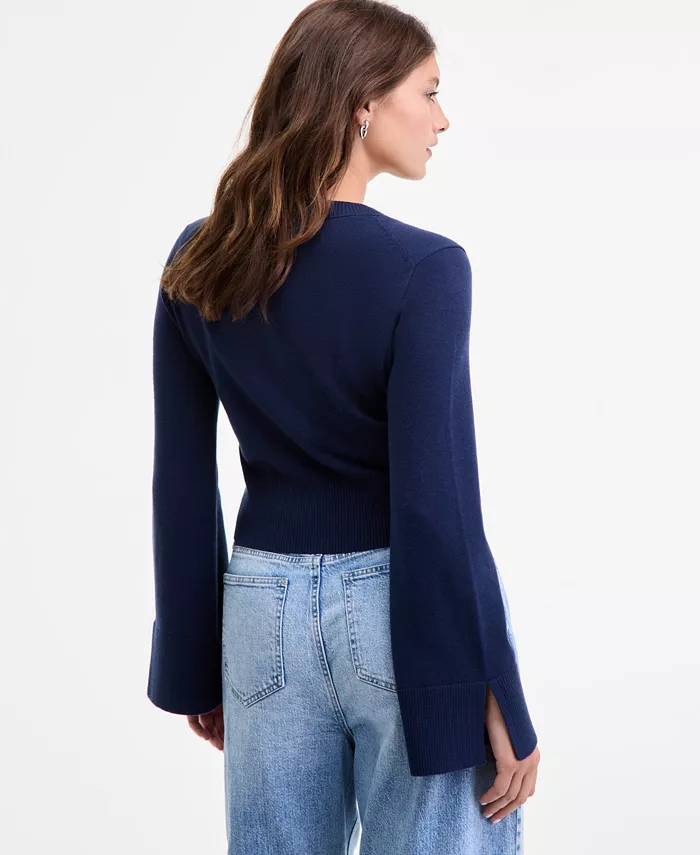 Women's Split-Cuff Crewneck Cropped Cardigan - thumbnail 7