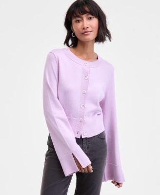 On 34th - Women's Split-Cuff Crewneck Cropped Cardigan