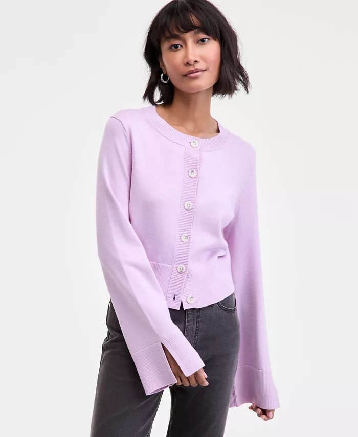 Women's Split-Cuff Crewneck Cropped Cardigan