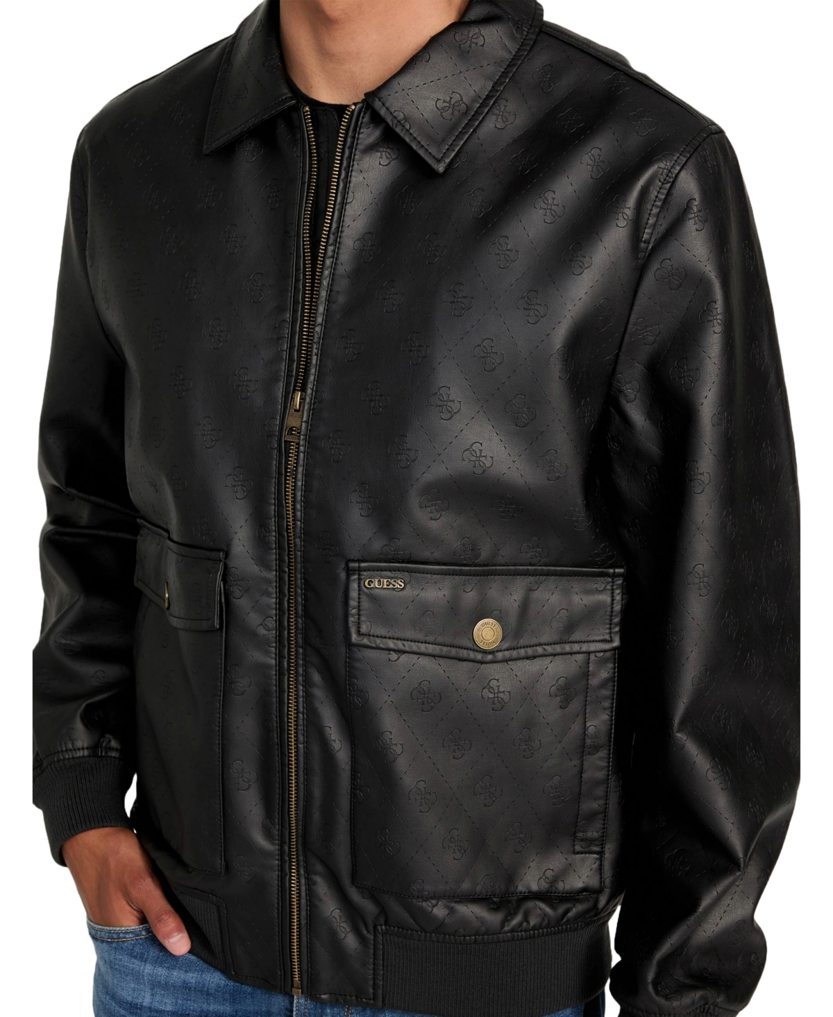 Guess Men's Monogram Aviator Jacket In Black