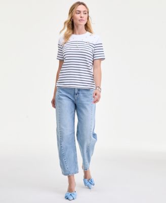Women's Classic Stripe Embellished Cotton T-Shirt, Macy's Exclusive 