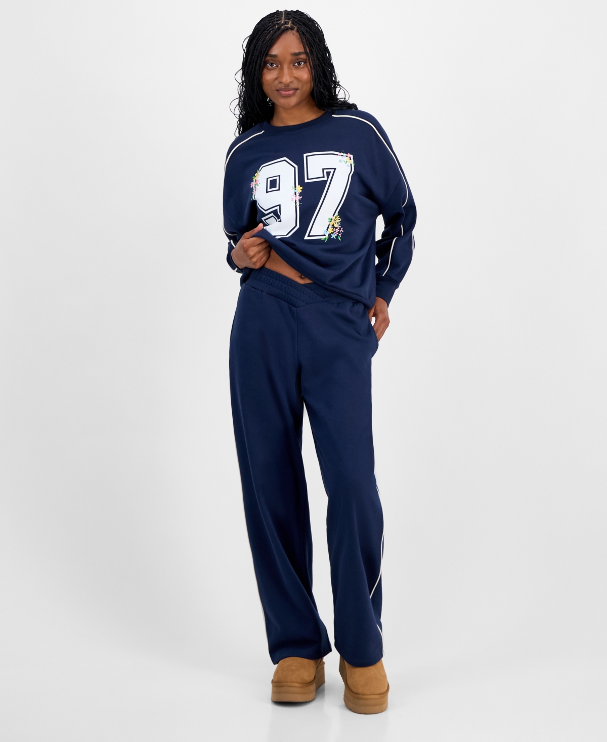 Rebellious One Juniors' V-waist Piped Sweatpants In Blue