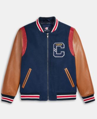 Men's Mixed-Media Varsity Bomber Jacket