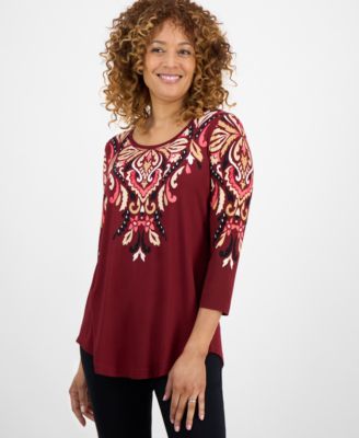 JM Collection - Women's Daniella 3/4-Sleeve Scoop-Neck Top