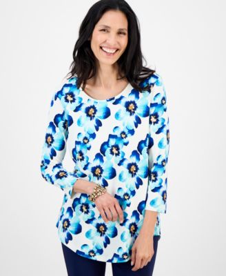 Women's Printed Scoop-Neck 3/4-Sleeve Top