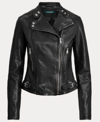 Lauren Ralph Lauren Women's Tumbled Leather Moto Jacket - Macy's