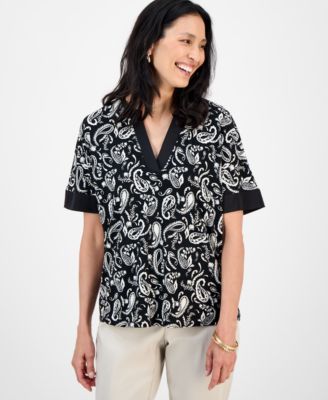 JM Collection - Petite Printed Split-Neck Top, Macy's Exclusive