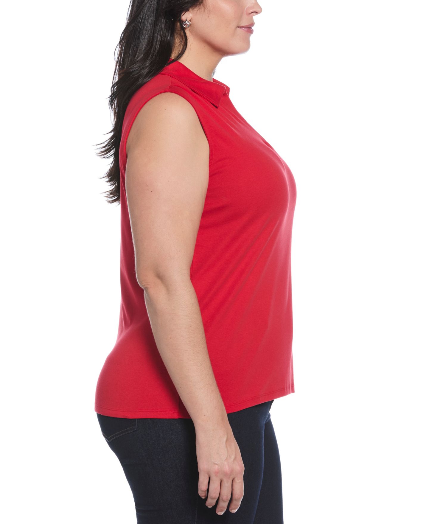 Женская футболка Rafaella Plus Size Ribbed V-Neck Sleeveless Polo, цвет: Salsa — фото 3