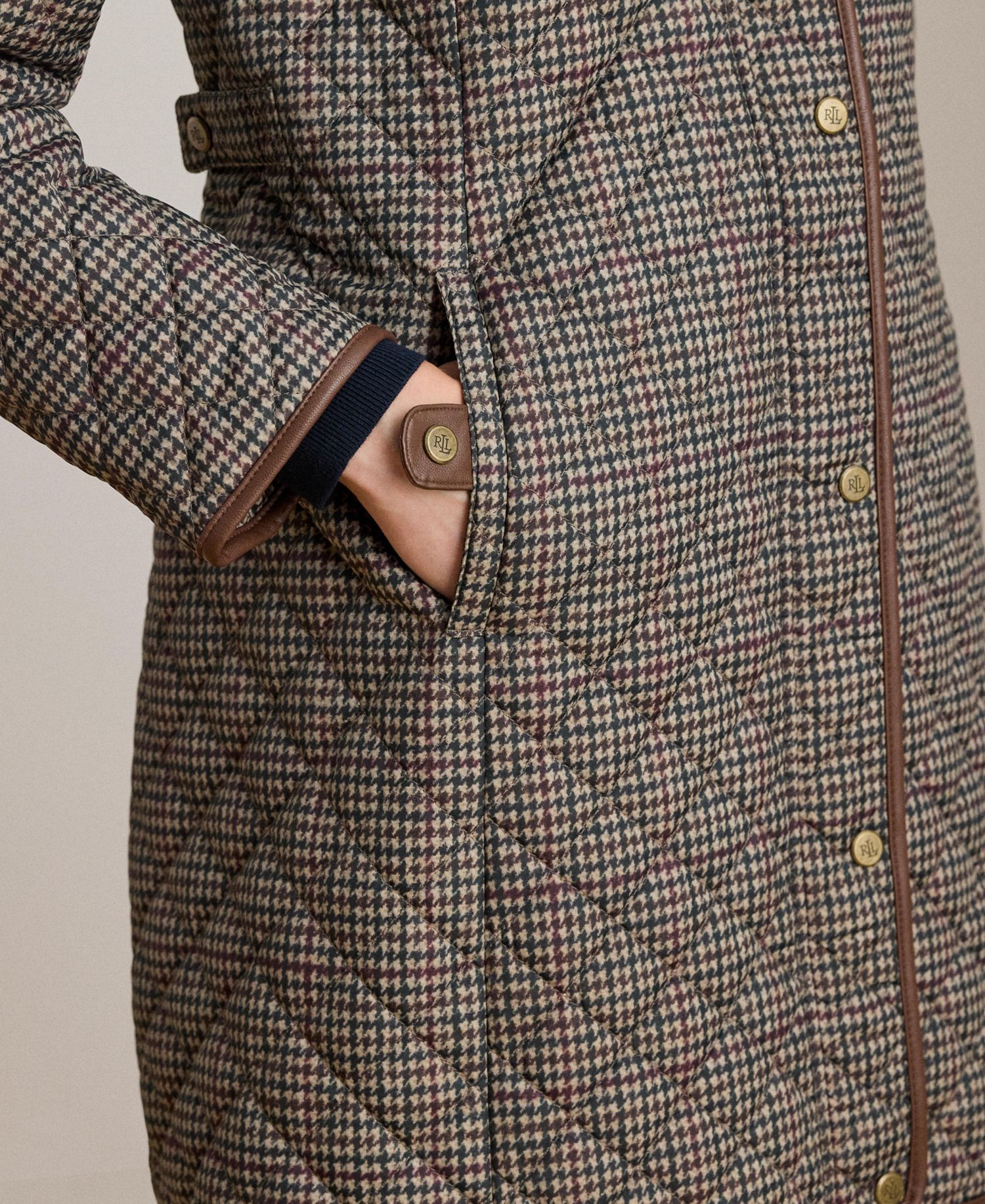 Petite Hooded Quilted Faux-Suede-Trim Coat