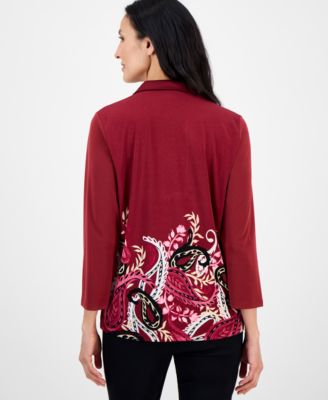 Women's Printed Lace-Up Collared Top, Exclusively at Macy's