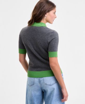 Women's Colorblocked Polo Short Sleeve Sweater, Macy's Exclusive 