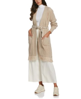 Petite Fringe Long Sleeve Duster Sweater