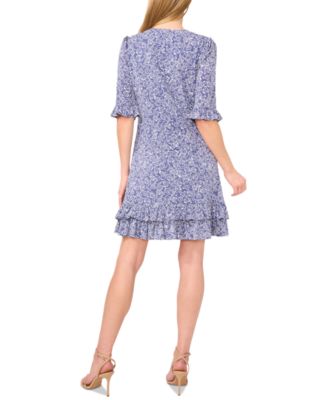 Women's Printed V-Neck Tiered-Ruffle-Trim Dress