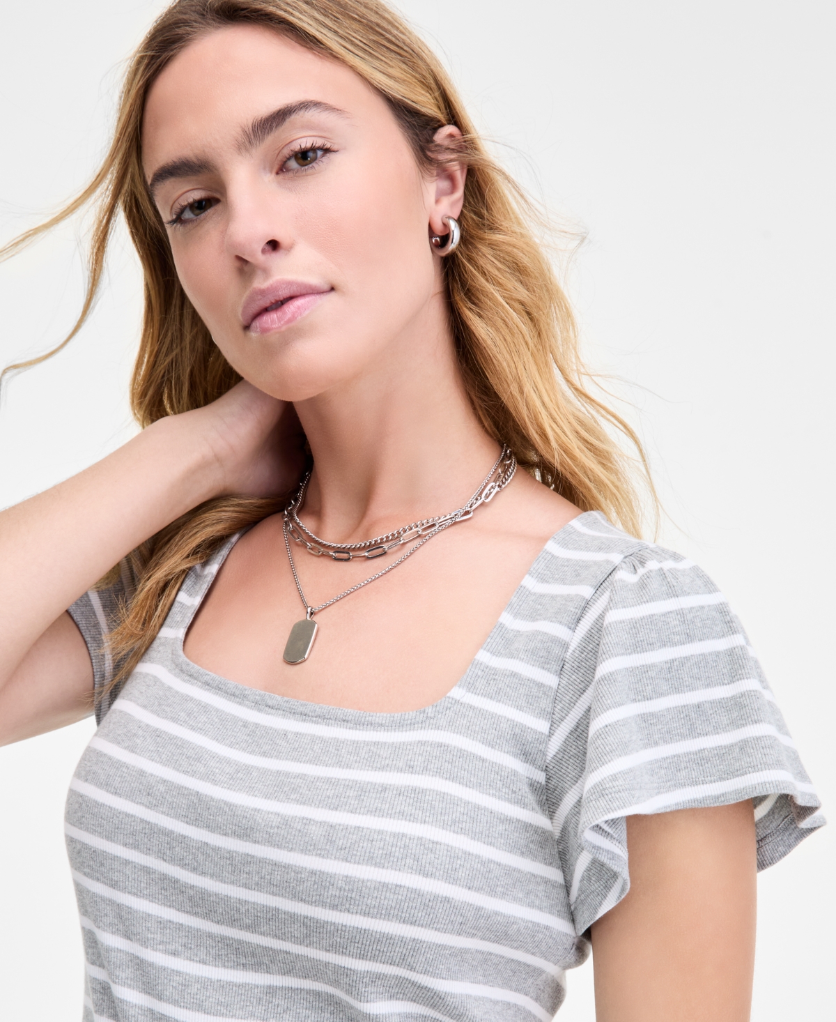 On 34th Women's Square-neck Flutter-sleeve Ribbed Top, Macy's Exclusive In Gray