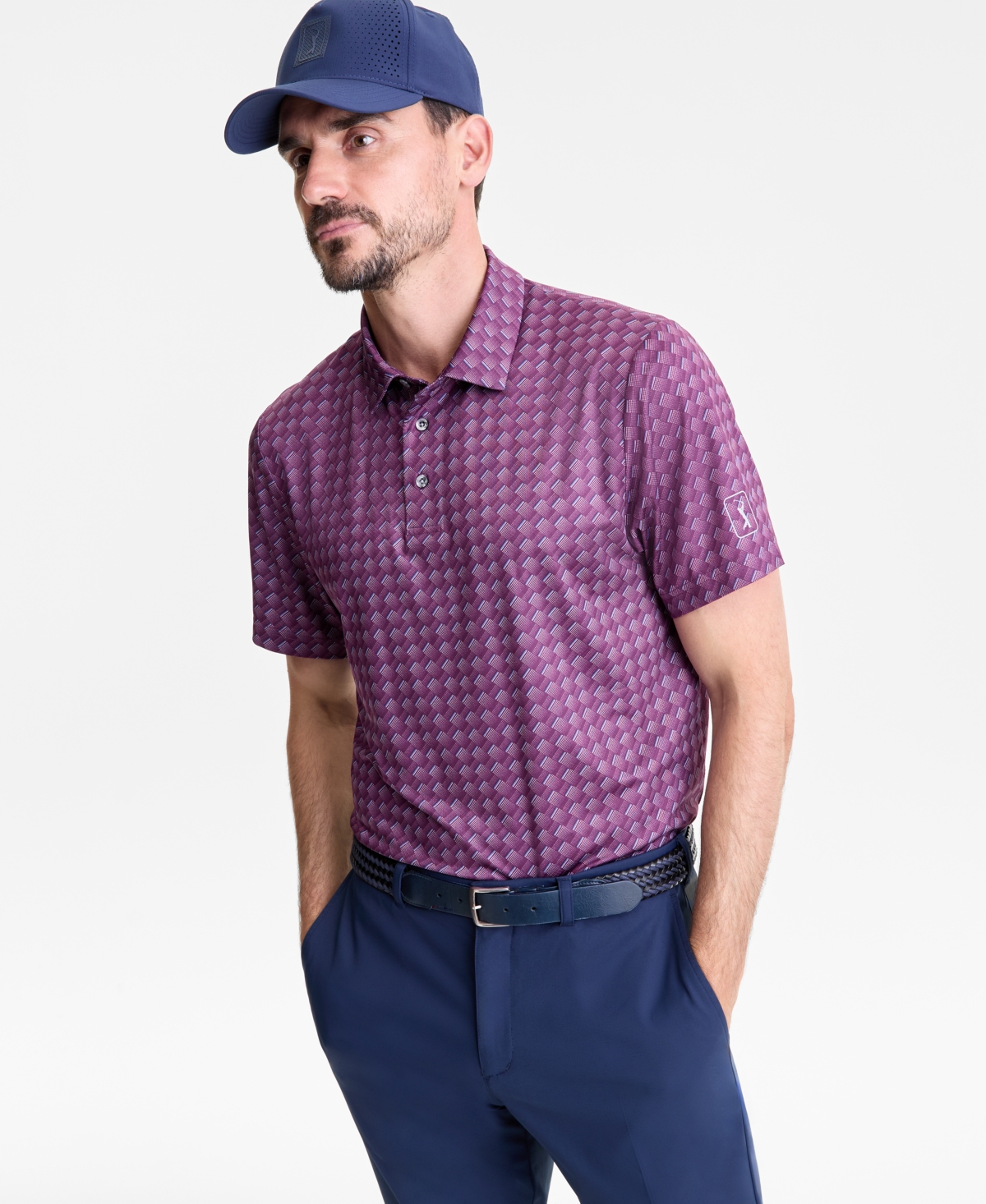 Pga Tour Men's All-over Geometrical Polo Shirt In Purple