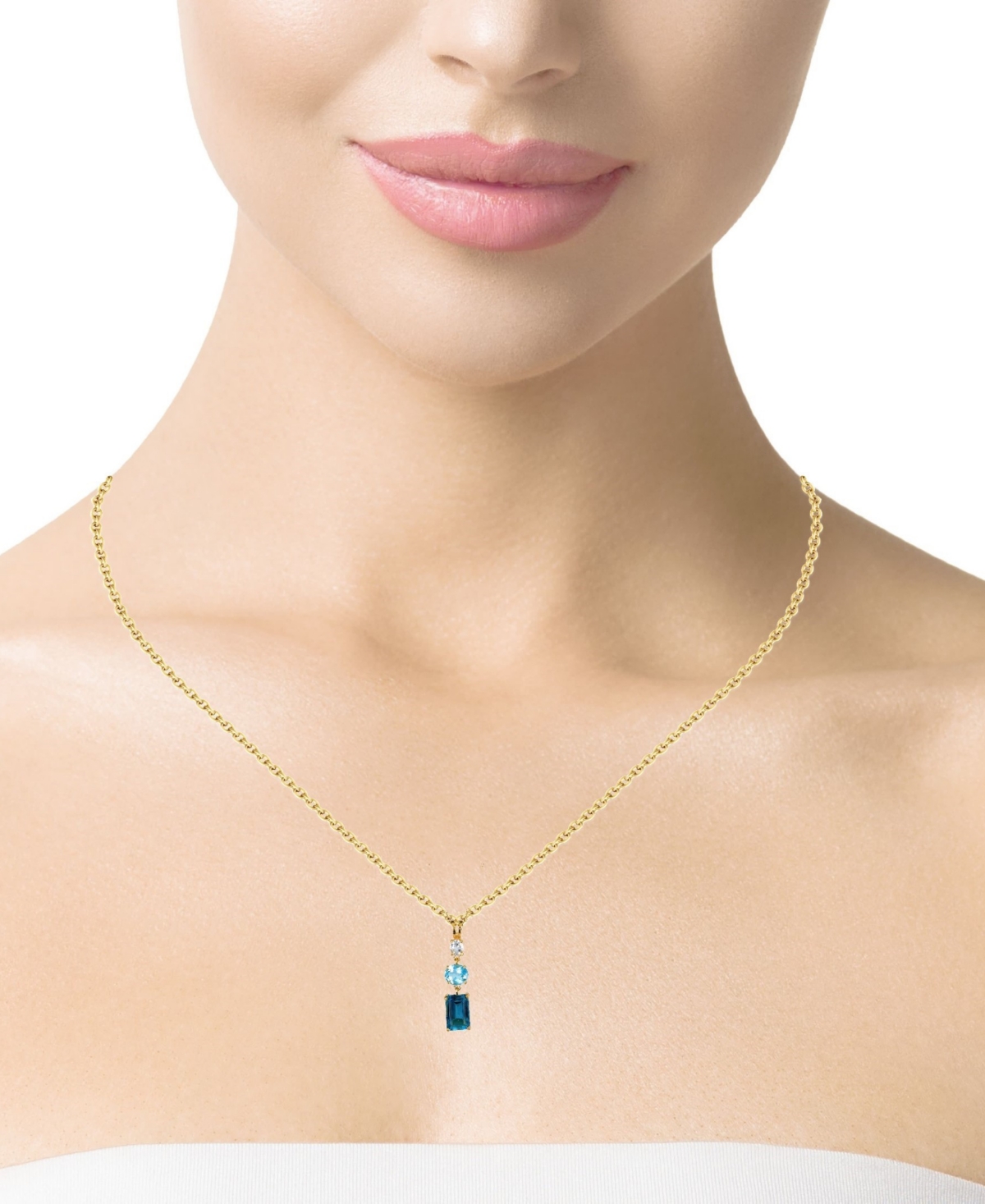 Macy's Blue Topaz (3-5/8 Ct. T.w.) & White Topaz (1/3 Ct. T.w.) Triple Stone 18" Pendant Necklace In 14k Go In Gold