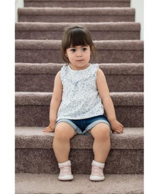 Baby Girls First Walk Sock Shoes Daisies - Mauve