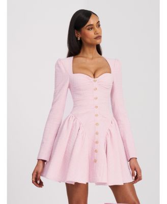 Women's Tae Pink Tweed Long Sleeve Drop Waist Mini Dress