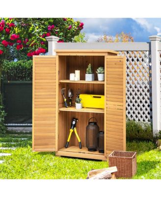 Outdoor Fir Wood Storage Shed Garden Tool Cabinet Locker Tall Vertical Organizer