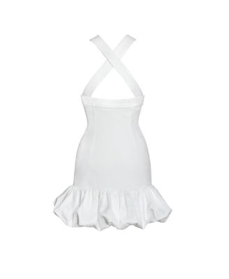 Women's Barbra White Cross Straps Bodycon Mini Dress with Bubble Hem