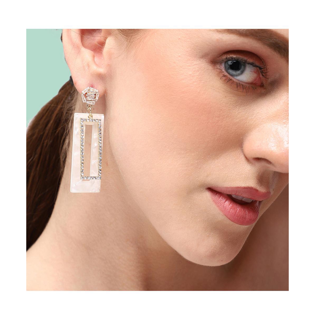 Sohi Women's Silver Geometric Drop Earrings