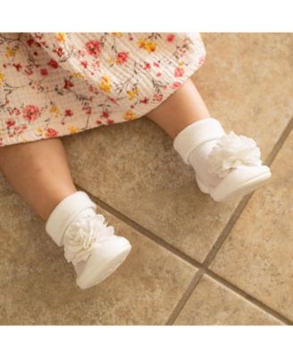 Baby Girl First Walk Sock Shoes Corsage - Snow