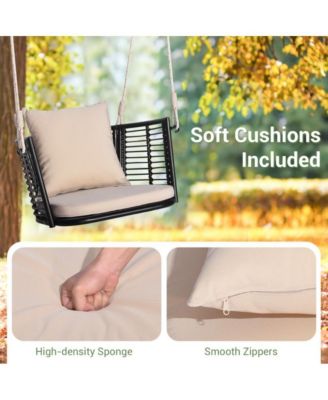 Porch Swing Patio Hanging Rattan Chair with Zippered Cushions and Rope
