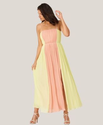 Women's Pleated Color Block Midi Dress