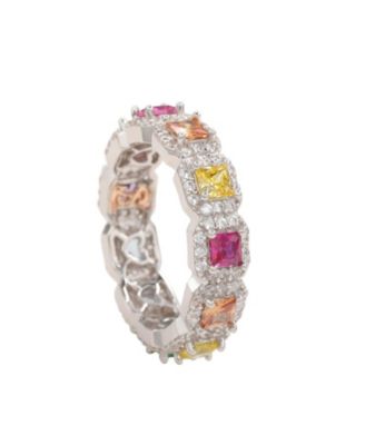 Suzy Levian Sterling Silver Rainbow Cubic Zirconia Princess Cut Eternity Band