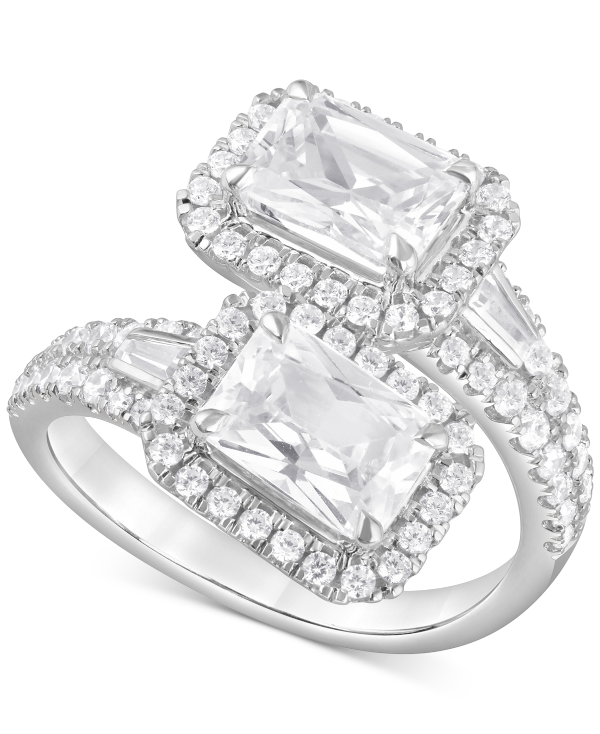 Lab Grown Diamond Emerald-Cut & Round Bypass Halo Ring (3-3/4 ct. t.w.) in 14k White Gold - White Gold