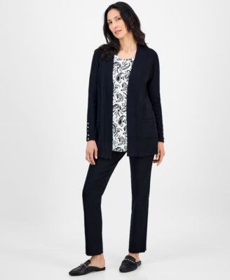 Jmc Collection Womens Slim Leg Pull On Pants Paisley Top Flyaway Cardigan