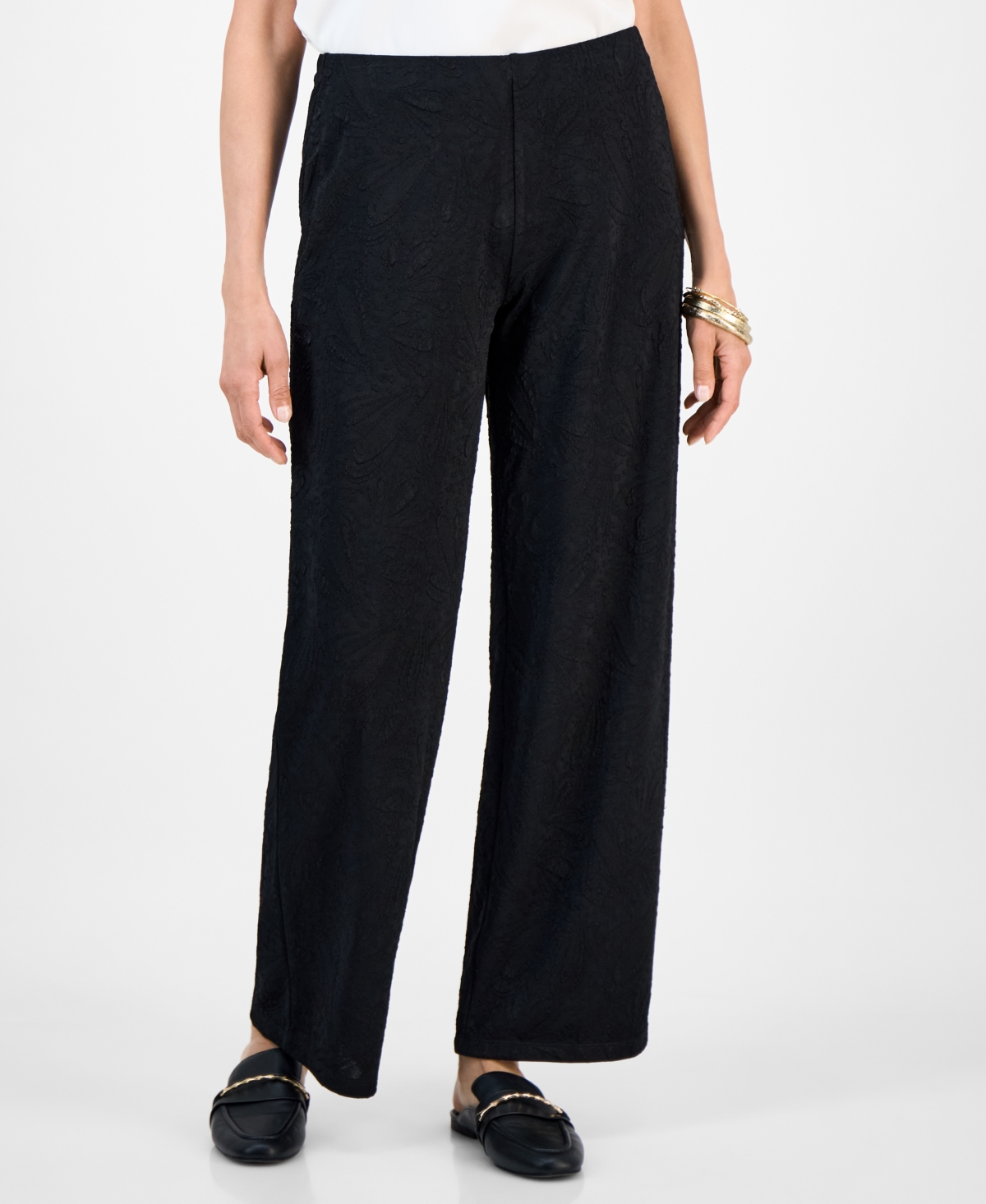 Jm Collection Women's Textured Knit Pull-on Pants, Exclusively At Macy's In Black