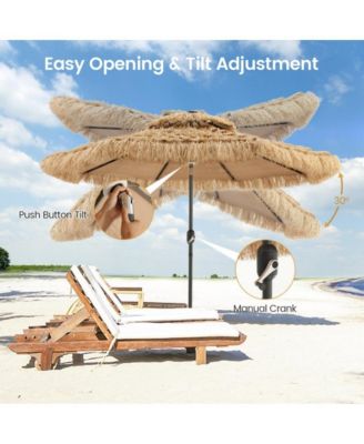 9 Feet Solar Powered Thatched Tiki Patio Umbrella with Led Lights.