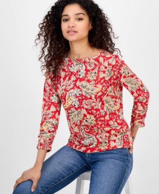 Women's Boat-Neck Paisley-Print Top