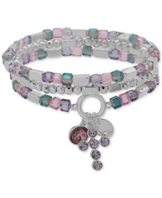 Nine West - 3-Pc. Set Crystal Cross Mixed Bead Stretch Bracelets