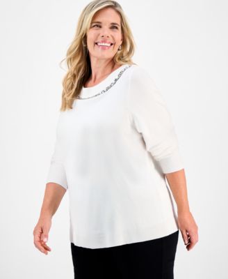 Plus Size Embellished Boatneck Sweater, Macy's Exclusive