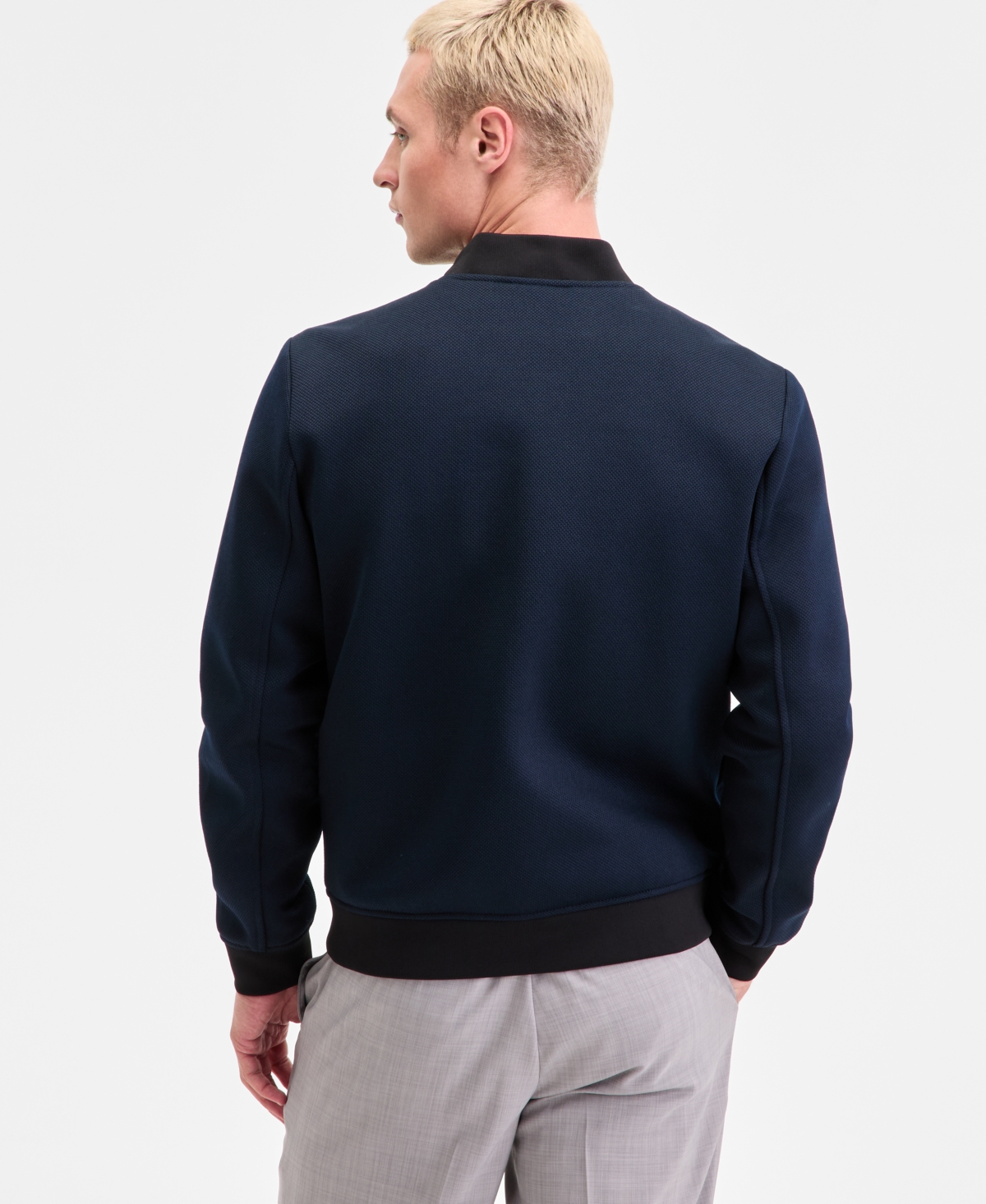 Karl Lagerfeld Men's Textured Varsity Zip Bomber Jacket In Blue