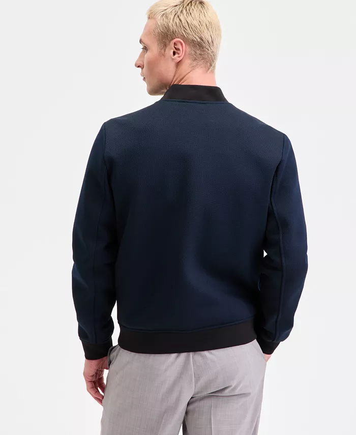 Men's Textured Varsity Zip Bomber Jacket - thumbnail 5