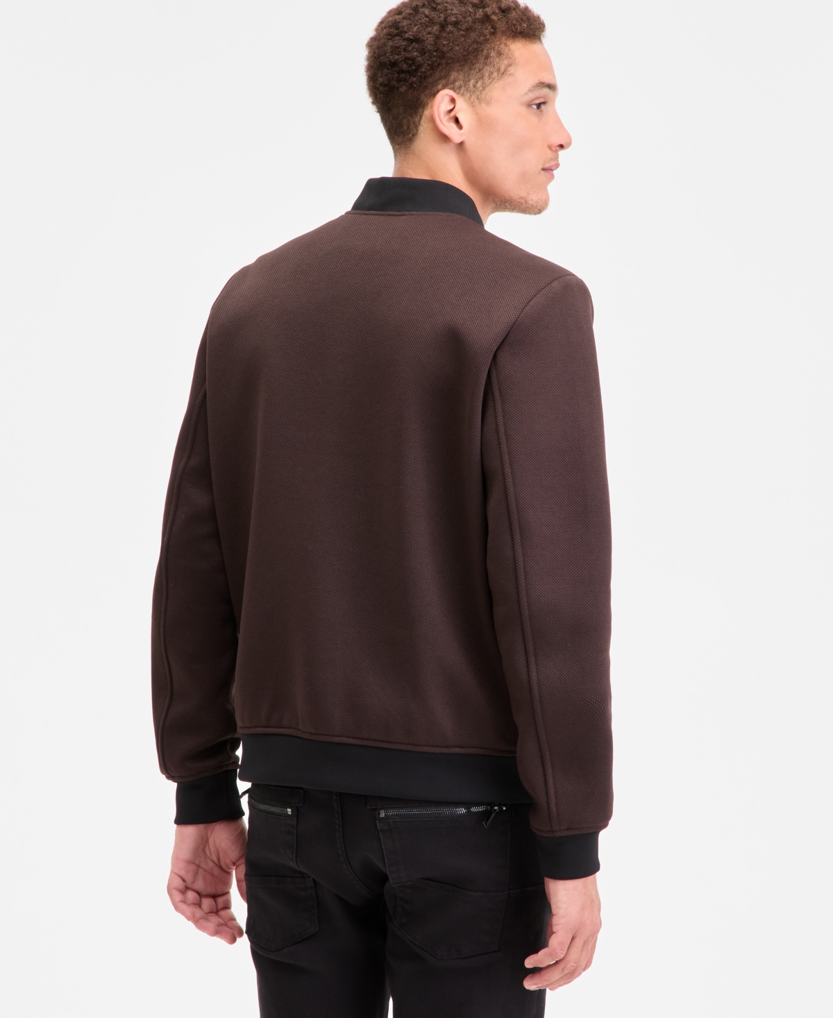 Karl Lagerfeld Men's Textured Varsity Zip Bomber Jacket In Brown