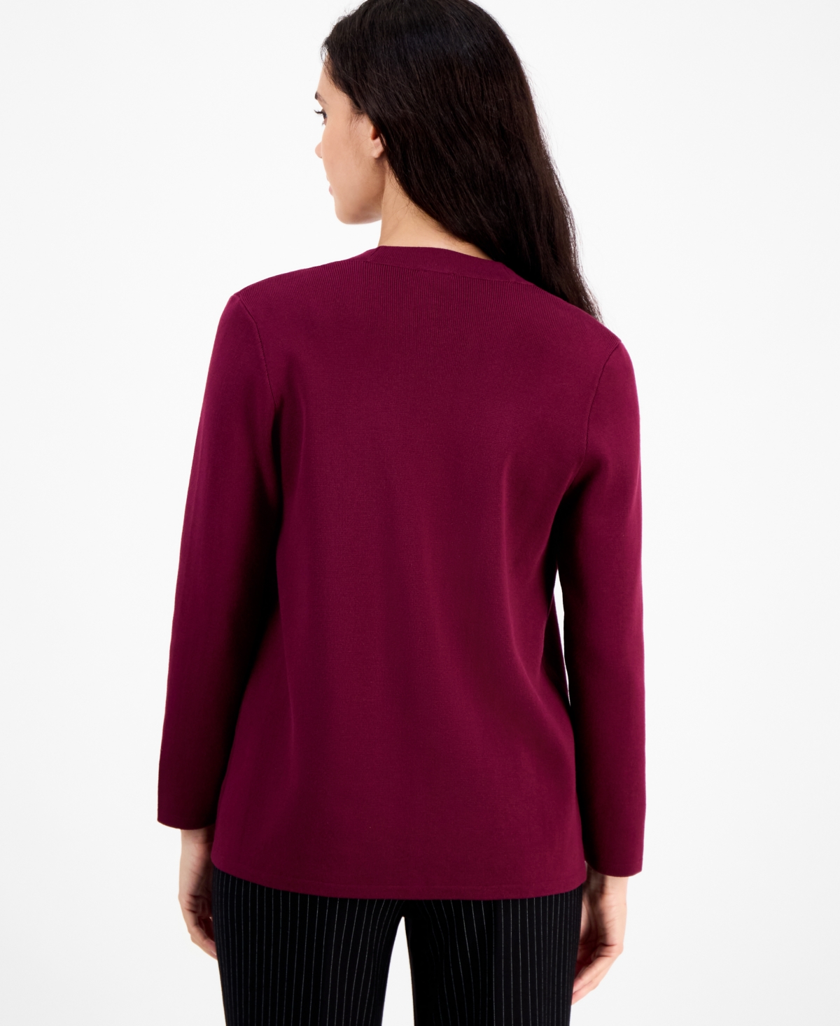 Ak Anne Klein Petite Newport Cardigan Sweater In Burgundy