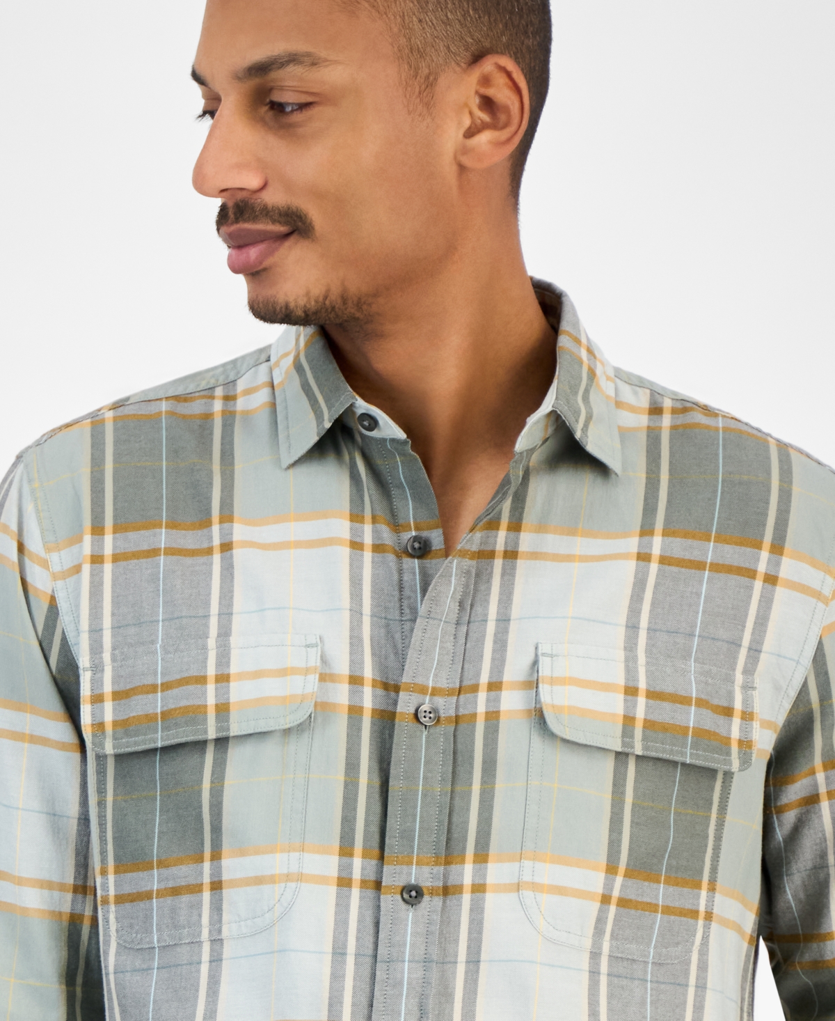 Sun + Stone Men's Plaid Shirt, Macy's Exclusive In Gray